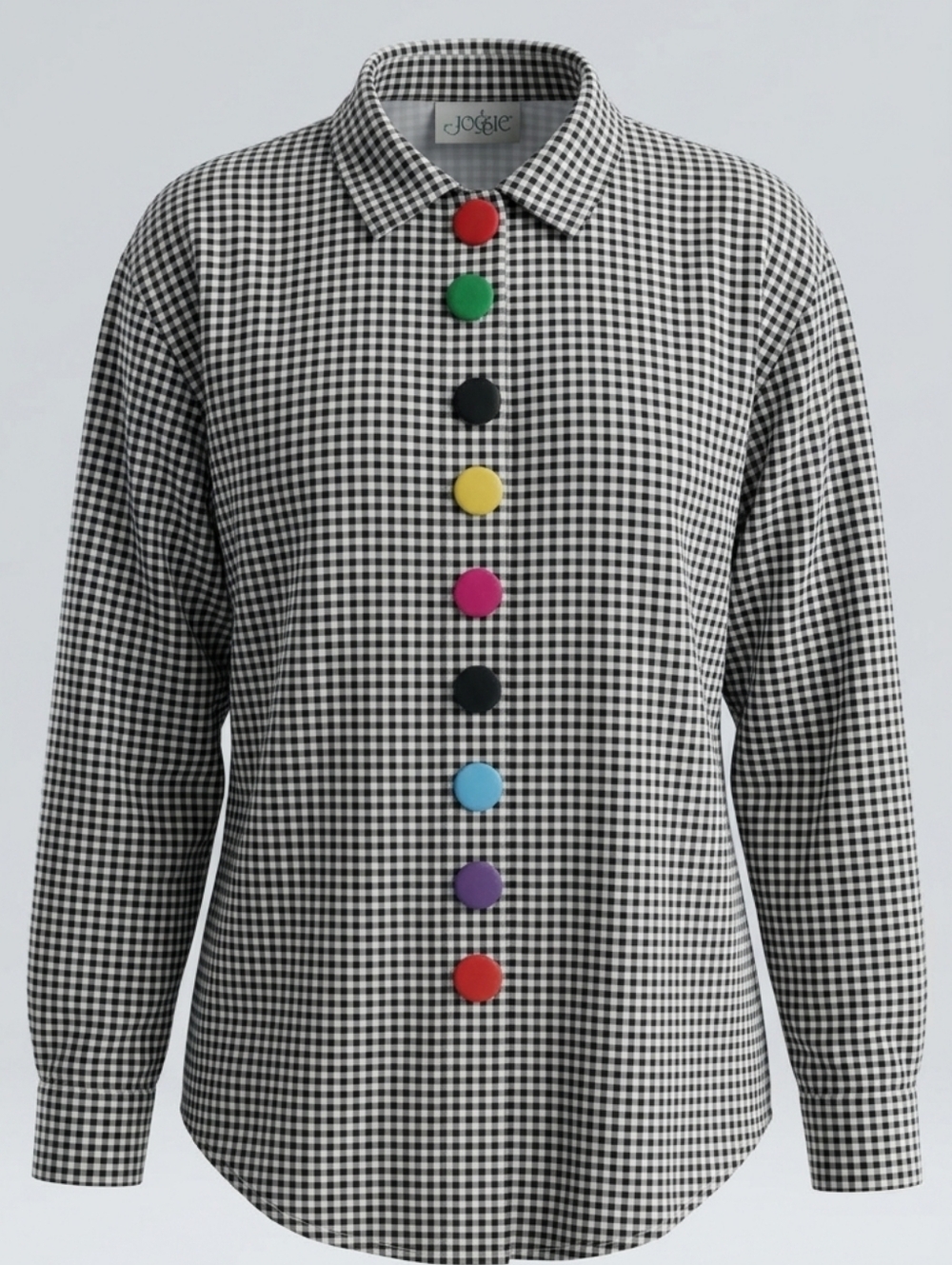 Vintage Jessie Black & White Gingham 100% Cotton Shirt with Colorful Buttons XL